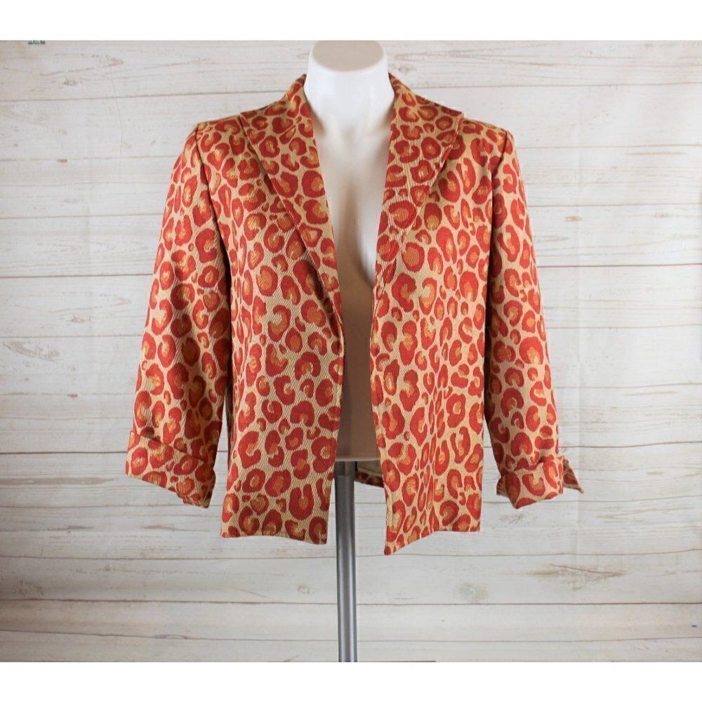 𝅺VINTAGE Painted Pony S Leopard Animal Print Linen Rayon Blazer